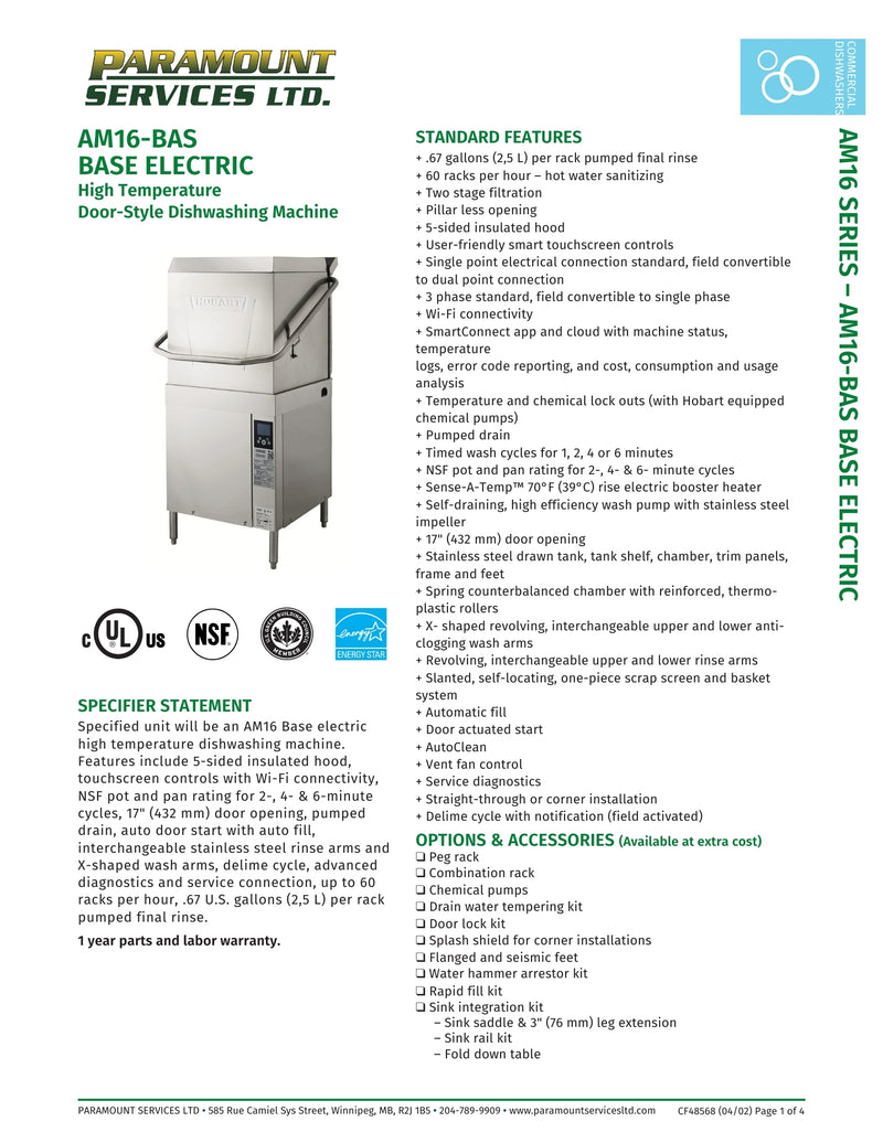 High Temperature Door-Style Base Electric Dishwasher with Booster Heater