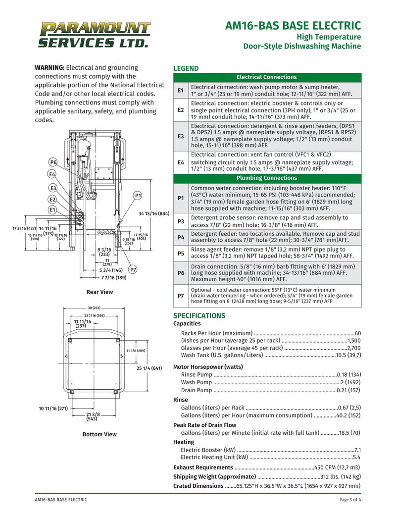 High Temperature Door-Style Base Electric Dishwasher with Booster Heater